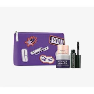 NEW Clinique 4 Piece Gift Travel Set Cosmetic Makeup Bag Purple Beauty Samples